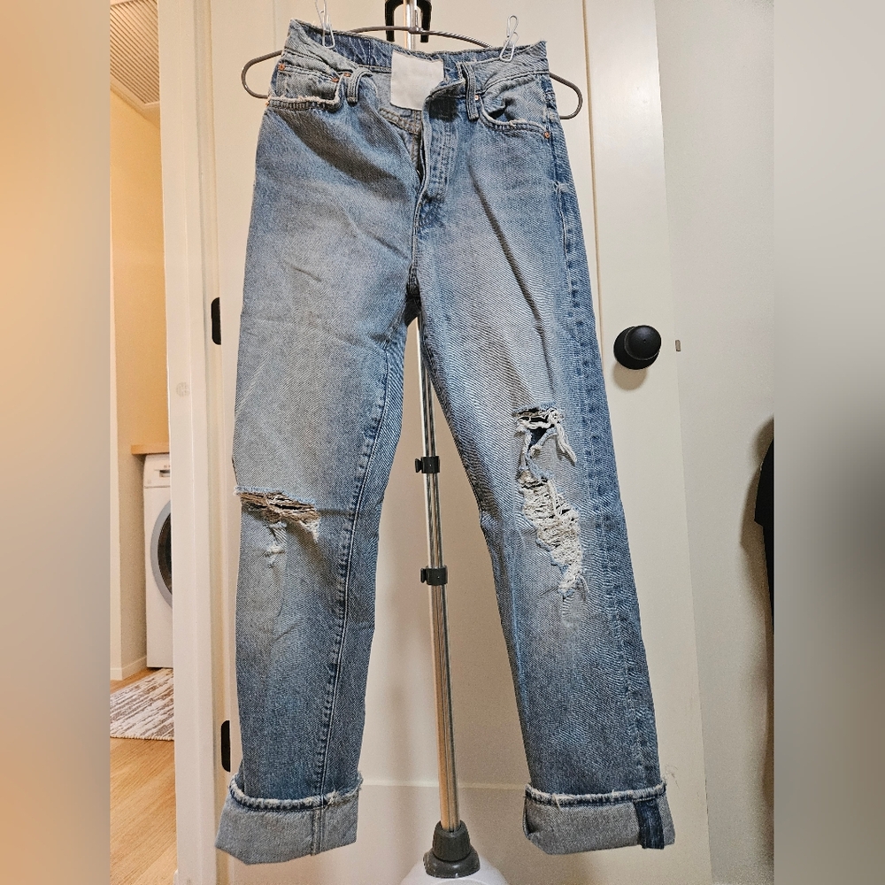 MOTHER Light Blue Distressed Boyfriend Jeans